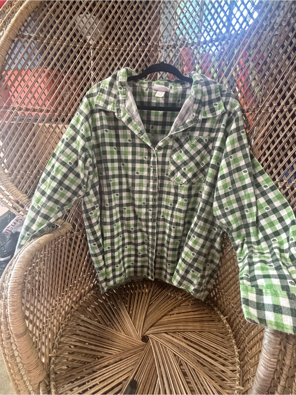 Green Plaid Button-Down Shirt Jacket